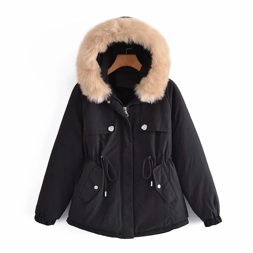 Ladies Fashion Big Fur Collar Padded Clothes