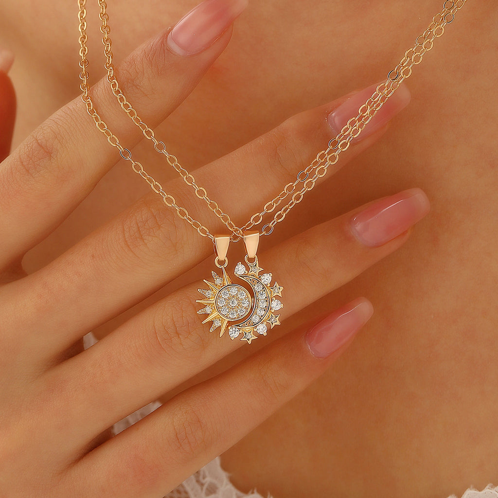 2pcs Necklace Sun And Moon Magnetic Pendant Clavicle Chain Necklace For Couple Lovers