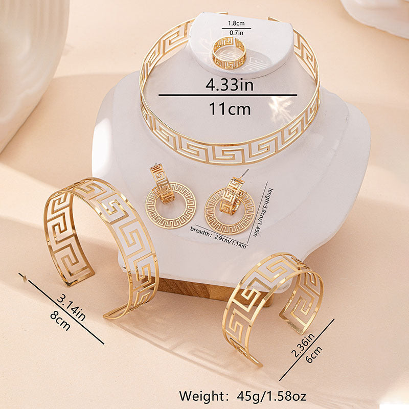 Geometric Loop Collar Earrings Ring Bracelet Women's Jewelry Fashion Suit