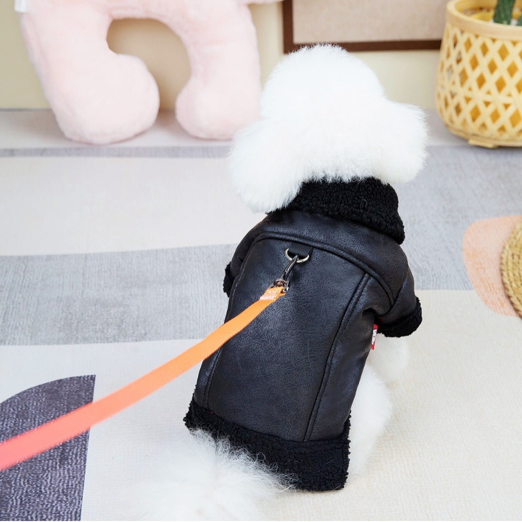 Fashion Cashmere Leather Coat Dog Thermal Clothes