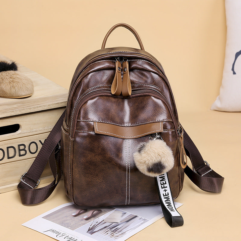 Fashion simple soft leather travel backpack