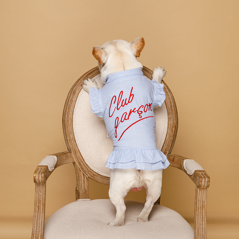 Pet clothes hot sale fashion striped embroidery