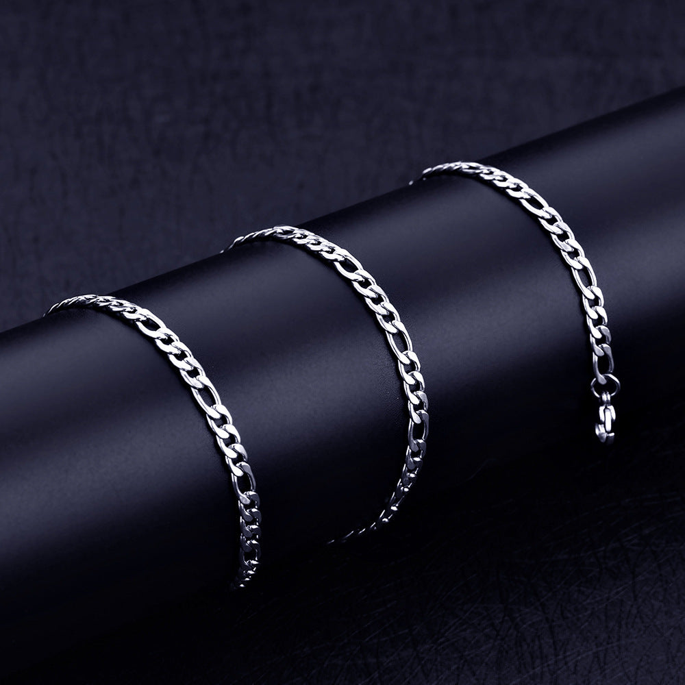 4Mm Figaro Chain Geometry Bracelet Necklace Two Piece Set Fashion Simple European And American Jewelry Set