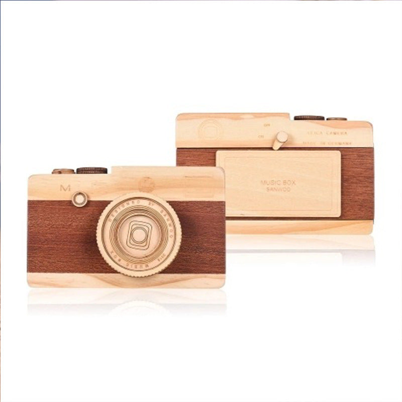 Wooden Retro Camera Music Box Photography Props Home Decoration Gifts Ornaments Holiday Gifts