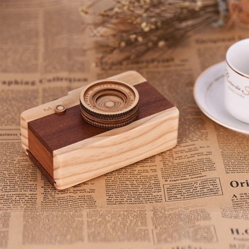 Wooden Retro Camera Music Box Photography Props Home Decoration Gifts Ornaments Holiday Gifts