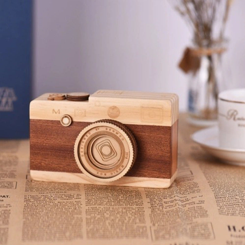 Wooden Retro Camera Music Box Photography Props Home Decoration Gifts Ornaments Holiday Gifts