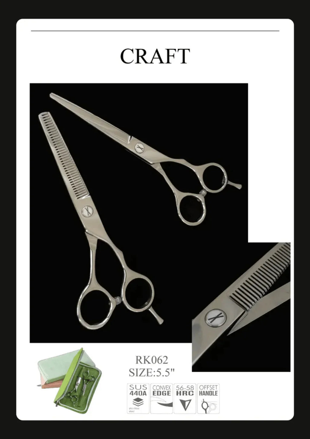 hiustenleikkaussakset RK062+RK062TC Ammattilainen razorline haircut scissors
