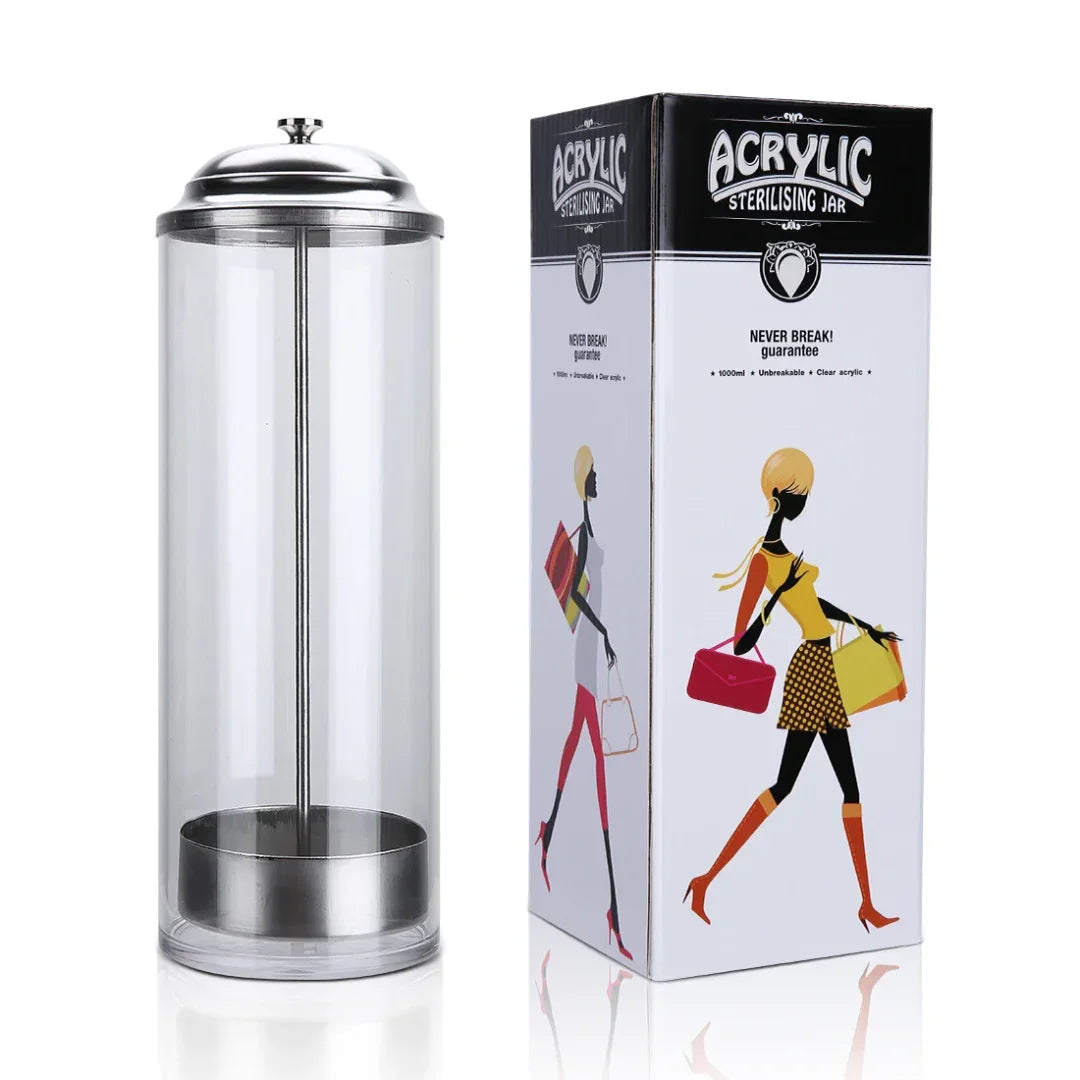 Acrylic barber jar with rust-resistant lid