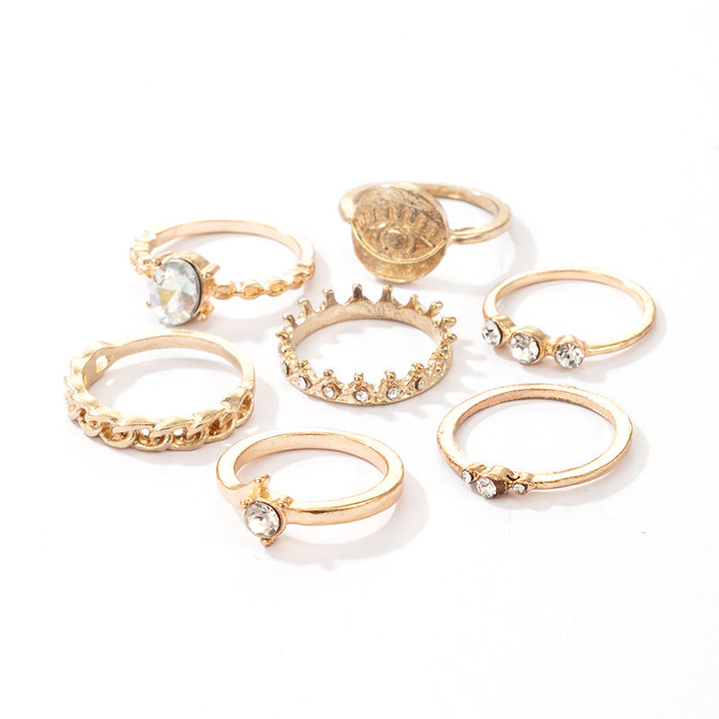 New Ring Jewelry Fashion Micro-inlaid Rhinestone Palm Moon Serpentine Ring Set