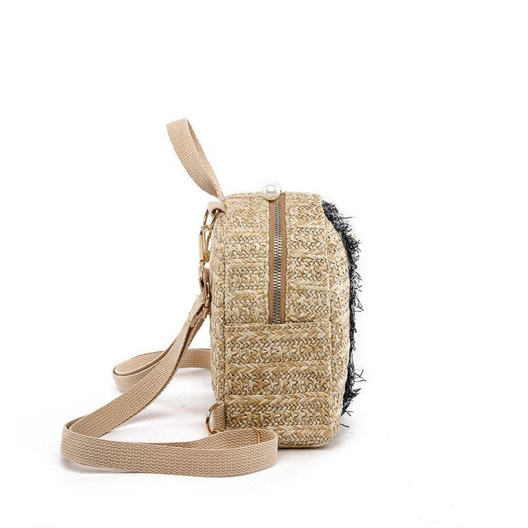 Straw bag fashion woven backpack