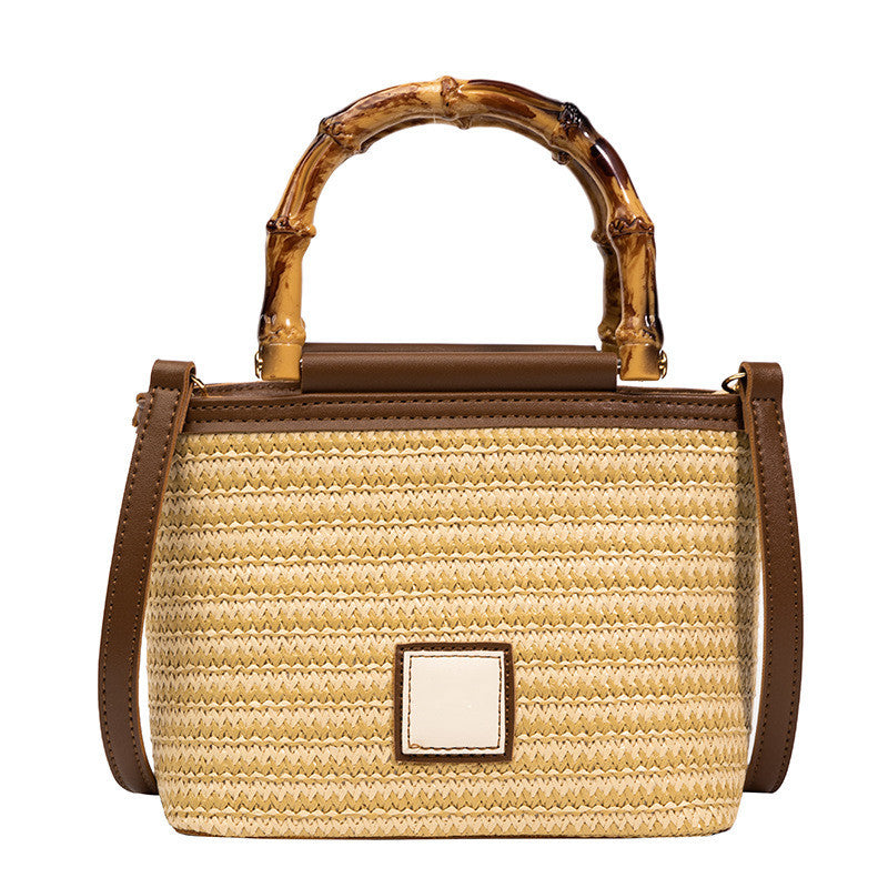 Women's Fashion Bamboo Handle Woven Bag