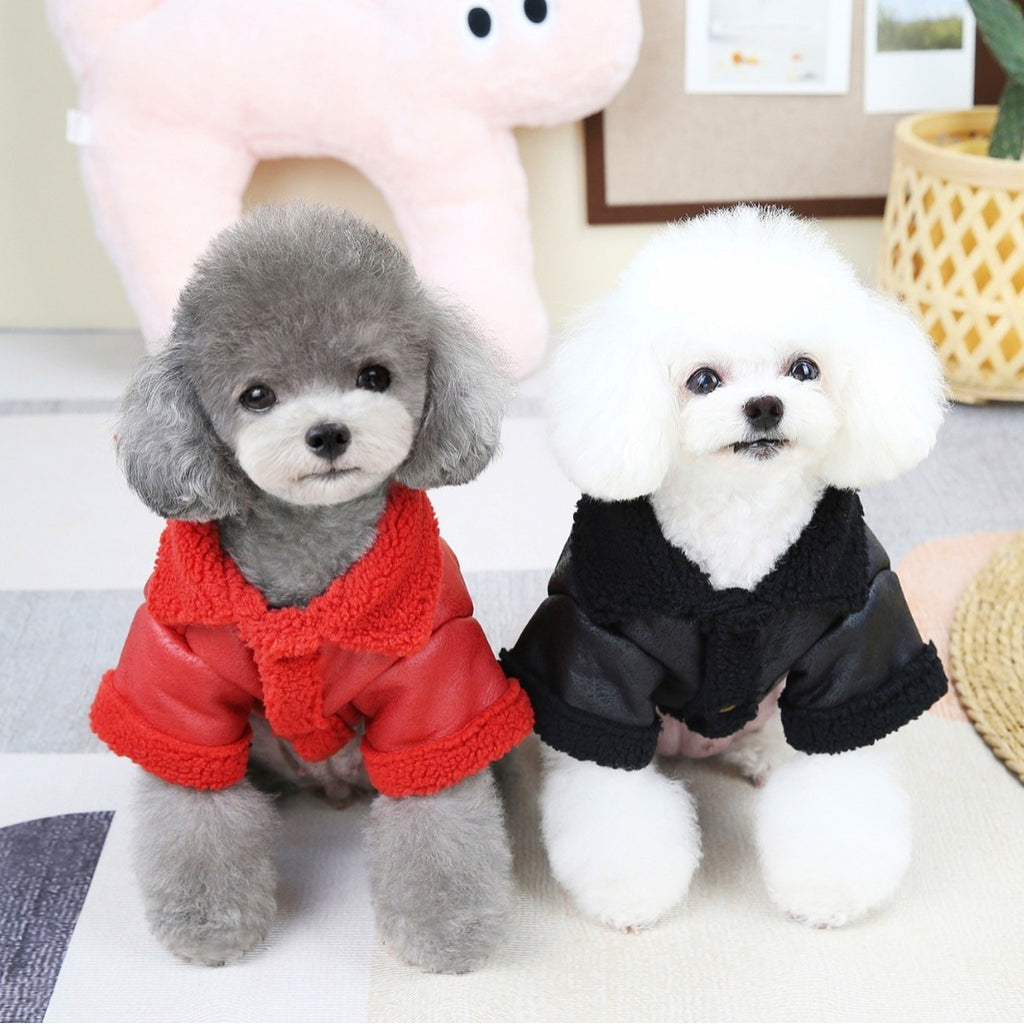 Fashion Cashmere Leather Coat Dog Thermal Clothes