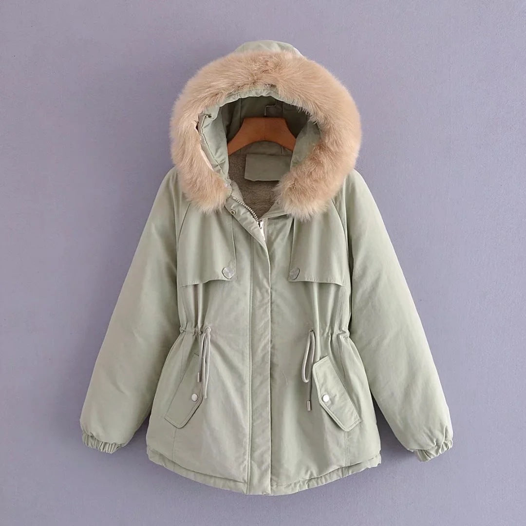 Ladies Fashion Big Fur Collar Padded Clothes