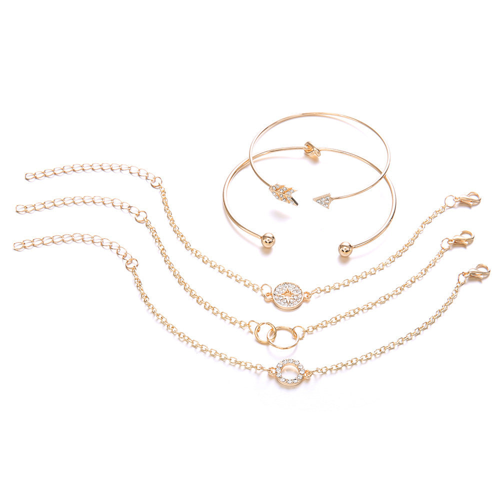 Bohemia 5-piece Arrow Crystal Round Bracelet Ms. New Retro Bracelet Female Fashion Jewelry Wholesale