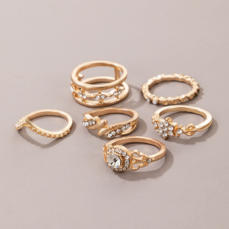 New Ring Jewelry Fashion Micro-inlaid Rhinestone Palm Moon Serpentine Ring Set