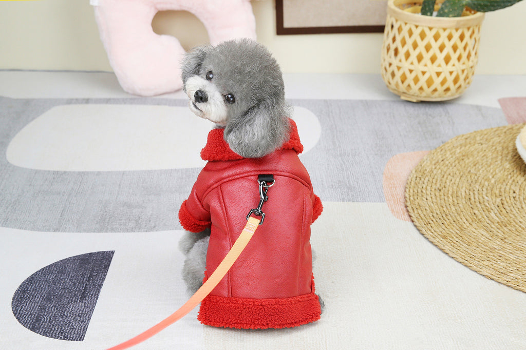 Fashion Cashmere Leather Coat Dog Thermal Clothes