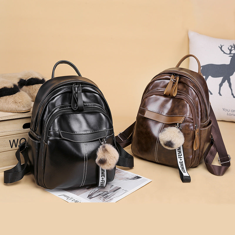 Fashion simple soft leather travel backpack
