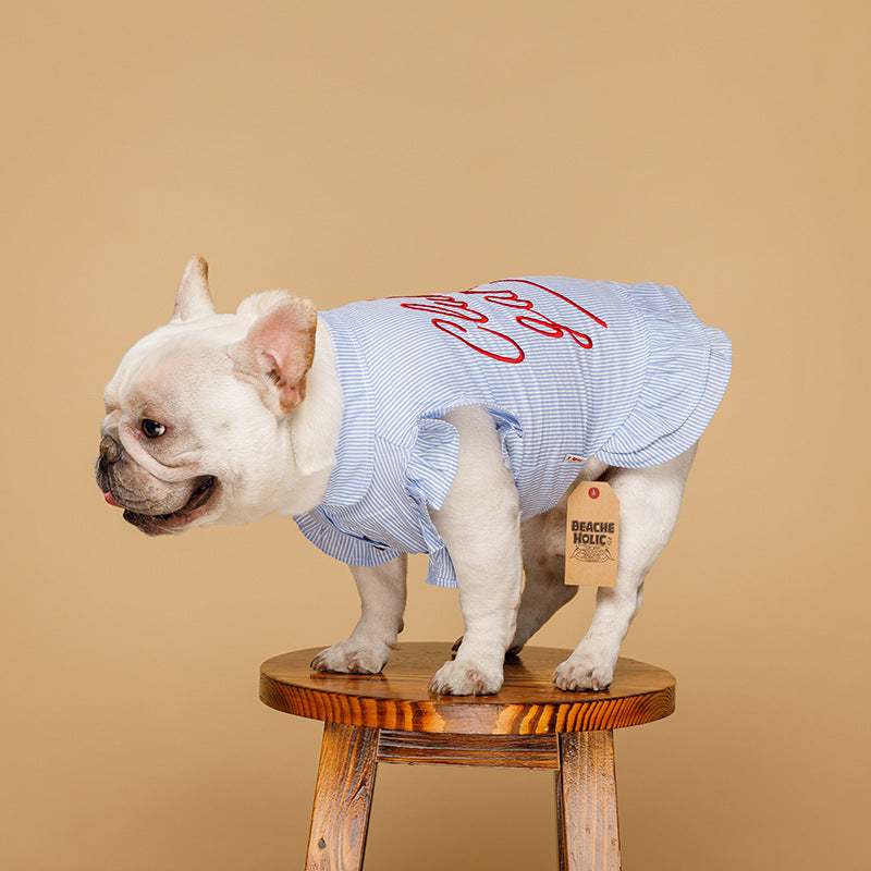 Pet clothes hot sale fashion striped embroidery