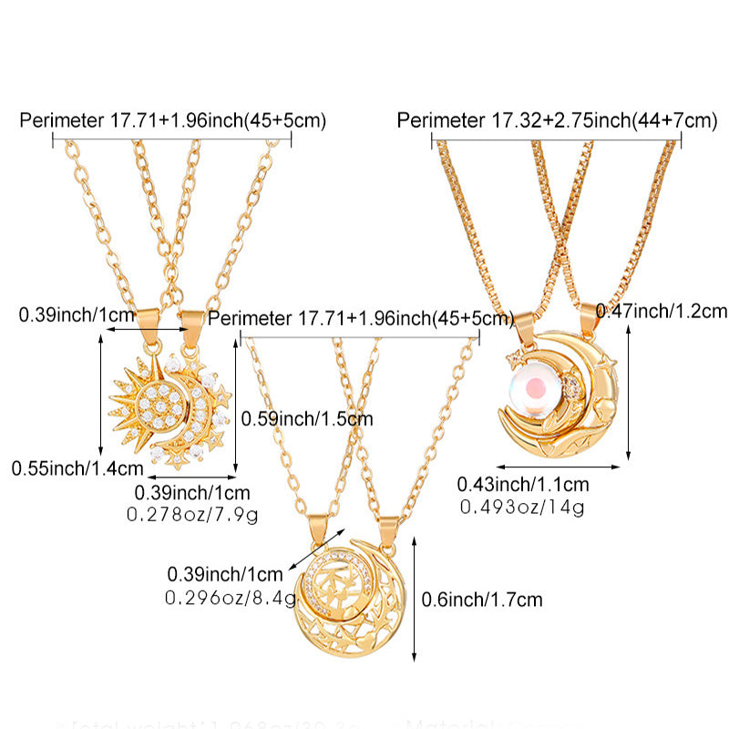 2pcs Necklace Sun And Moon Magnetic Pendant Clavicle Chain Necklace For Couple Lovers