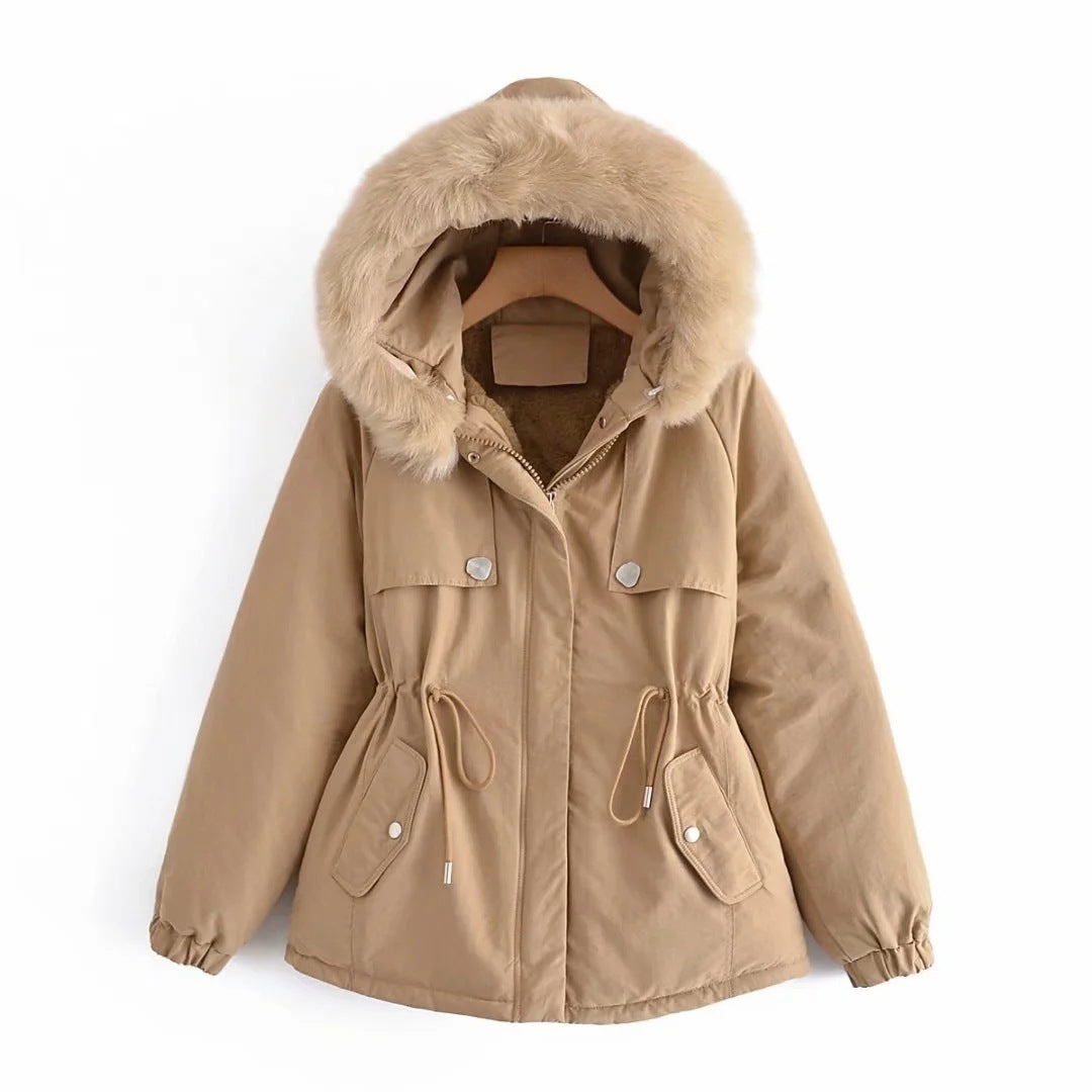 Ladies Fashion Big Fur Collar Padded Clothes