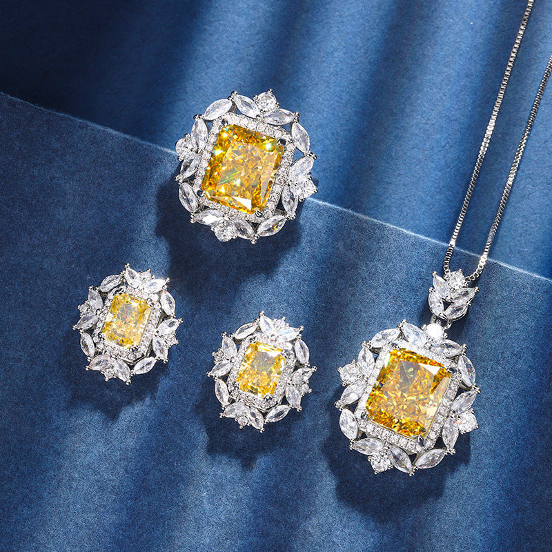 Autumn And Winter New Jewelry Diamond Ice Flower Cut Yellow Diamond Copper Inlaid Fashion
