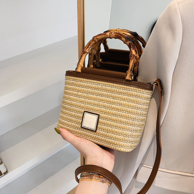 Women's Fashion Bamboo Handle Woven Bag