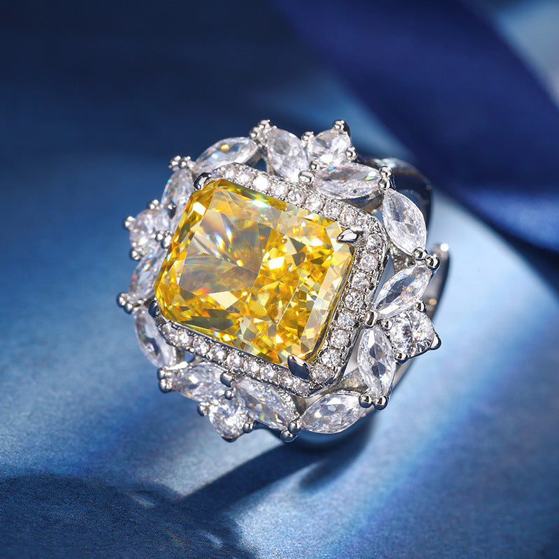 Autumn And Winter New Jewelry Diamond Ice Flower Cut Yellow Diamond Copper Inlaid Fashion