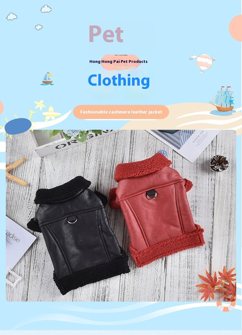 Fashion Cashmere Leather Coat Dog Thermal Clothes