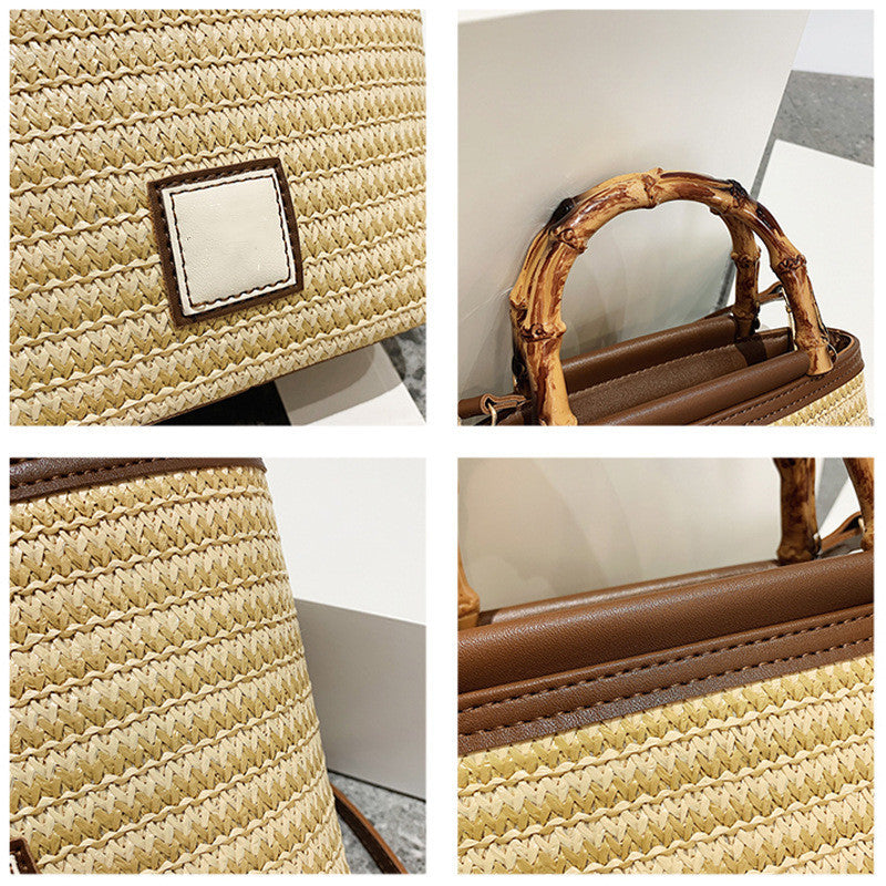 Women's Fashion Bamboo Handle Woven Bag