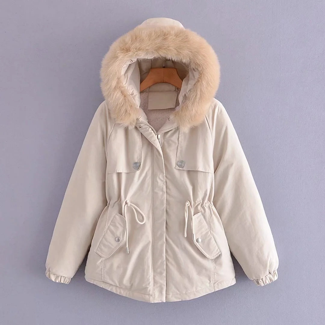 Ladies Fashion Big Fur Collar Padded Clothes
