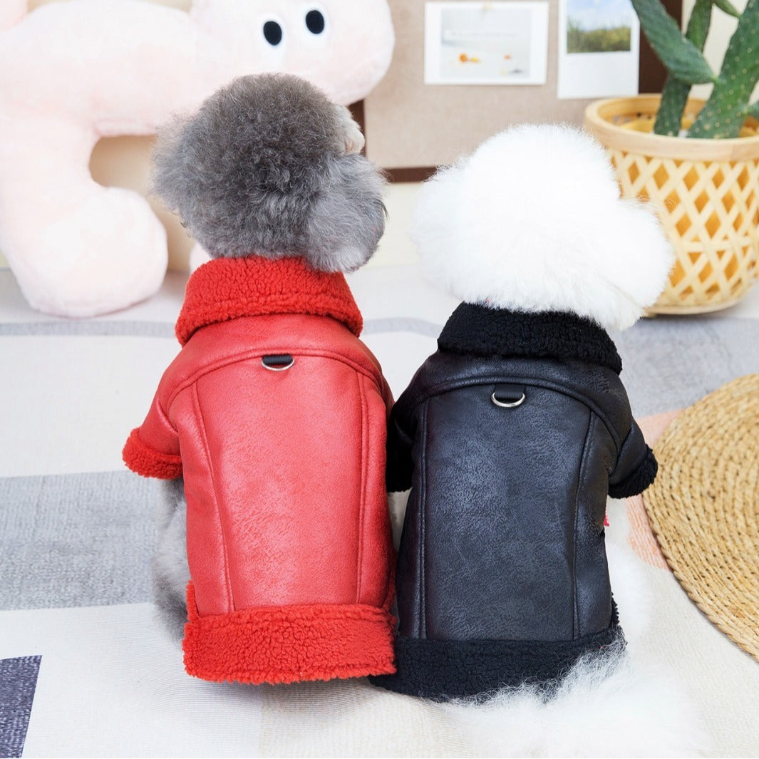 Fashion Cashmere Leather Coat Dog Thermal Clothes