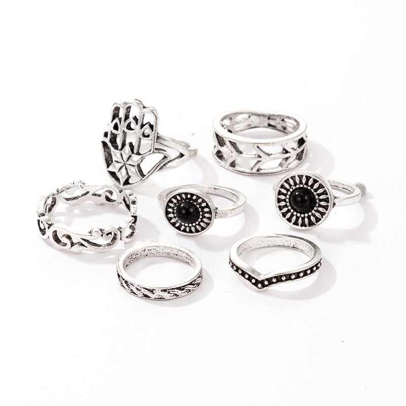 New Ring Jewelry Fashion Micro-inlaid Rhinestone Palm Moon Serpentine Ring Set