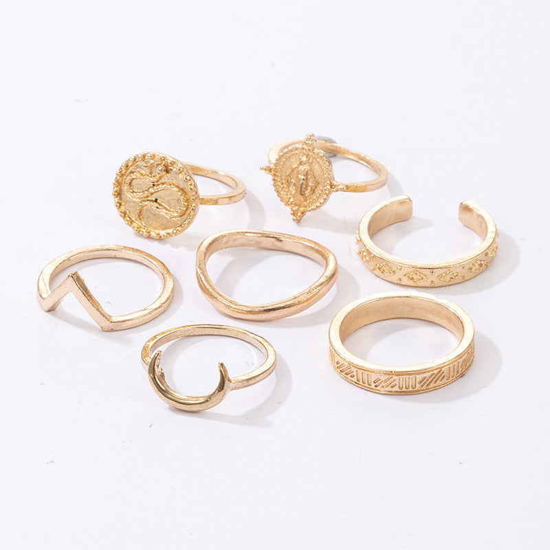 New Ring Jewelry Fashion Micro-inlaid Rhinestone Palm Moon Serpentine Ring Set
