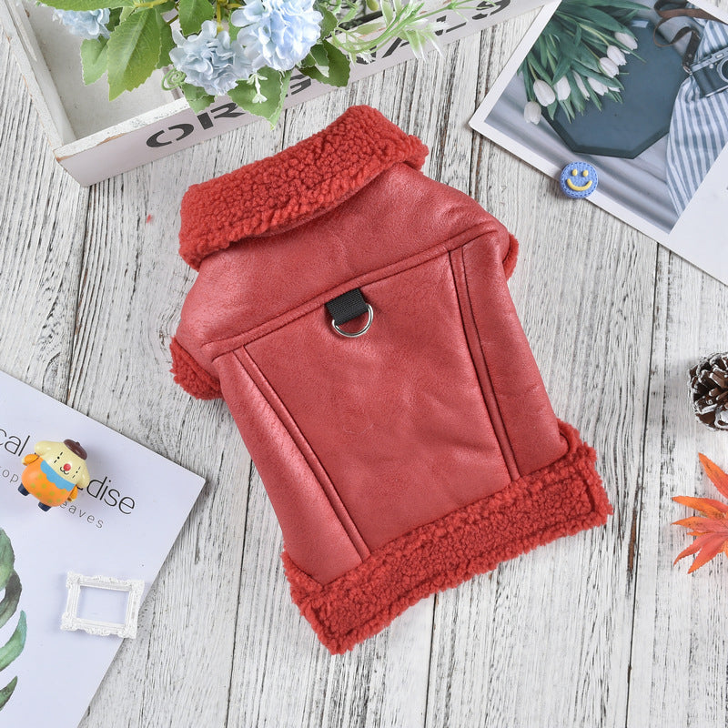 Fashion Cashmere Leather Coat Dog Thermal Clothes