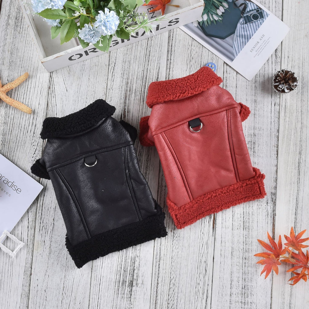 Fashion Cashmere Leather Coat Dog Thermal Clothes